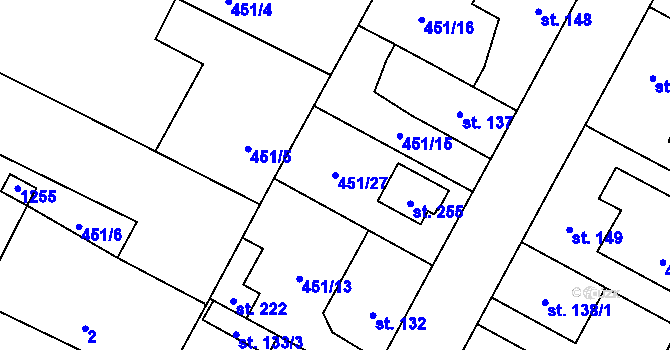 Parcela st. 451/27 v KÚ Kbel, Katastrální mapa