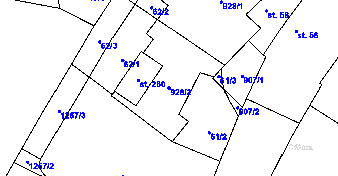 Parcela st. 928/2 v KÚ Kbel, Katastrální mapa