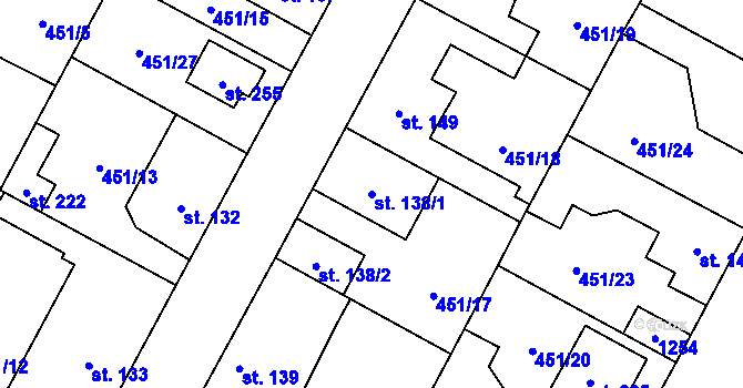 Parcela st. 138/1 v KÚ Kbel, Katastrální mapa