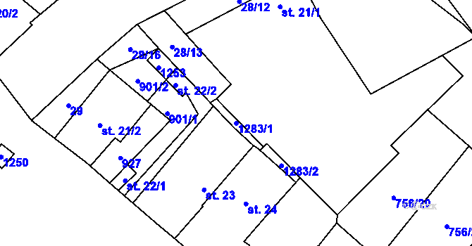 Parcela st. 1283/1 v KÚ Kbel, Katastrální mapa