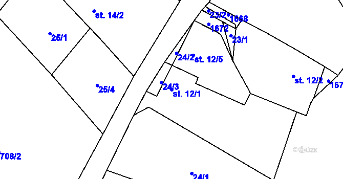Parcela st. 12/1 v KÚ Kbel u Přeštic, Katastrální mapa