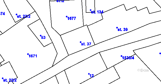 Parcela st. 37 v KÚ Kbel u Přeštic, Katastrální mapa