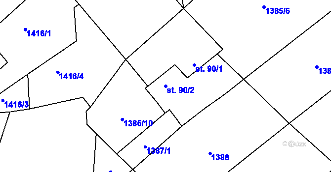 Parcela st. 90/2 v KÚ Kbel u Přeštic, Katastrální mapa