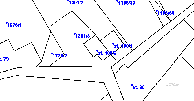 Parcela st. 108/2 v KÚ Kbel u Přeštic, Katastrální mapa