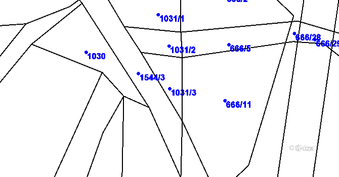 Parcela st. 1031/3 v KÚ Kbel u Přeštic, Katastrální mapa
