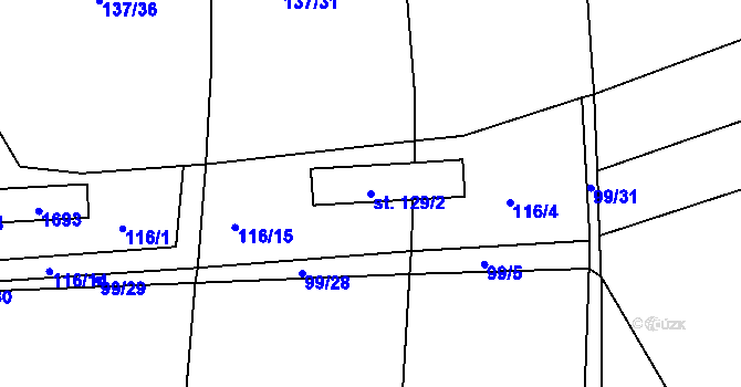 Parcela st. 129/2 v KÚ Kbel u Přeštic, Katastrální mapa
