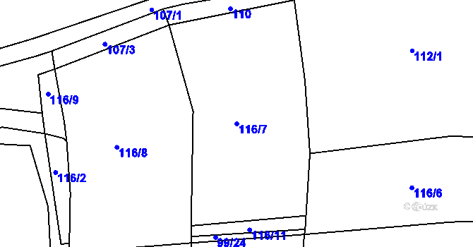 Parcela st. 116/7 v KÚ Kbel u Přeštic, Katastrální mapa