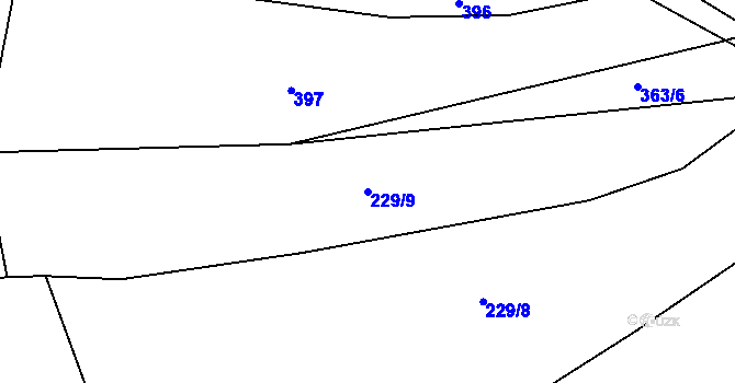 Parcela st. 229/9 v KÚ Kbel u Přeštic, Katastrální mapa