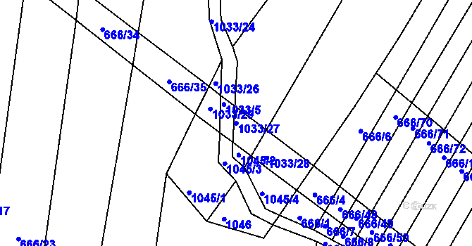 Parcela st. 1033/27 v KÚ Kbel u Přeštic, Katastrální mapa