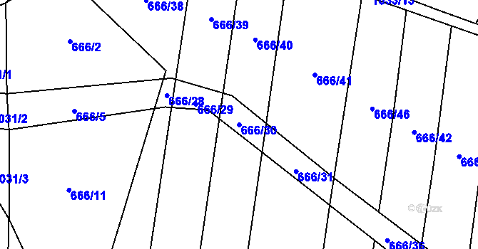Parcela st. 666/30 v KÚ Malinec, Katastrální mapa