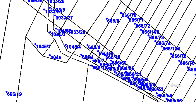 Parcela st. 666/48 v KÚ Malinec, Katastrální mapa
