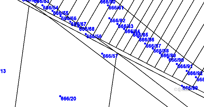 Parcela st. 666/57 v KÚ Malinec, Katastrální mapa