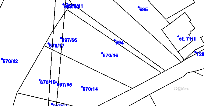 Parcela st. 670/16 v KÚ Malinec, Katastrální mapa