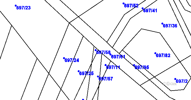 Parcela st. 697/58 v KÚ Malinec, Katastrální mapa