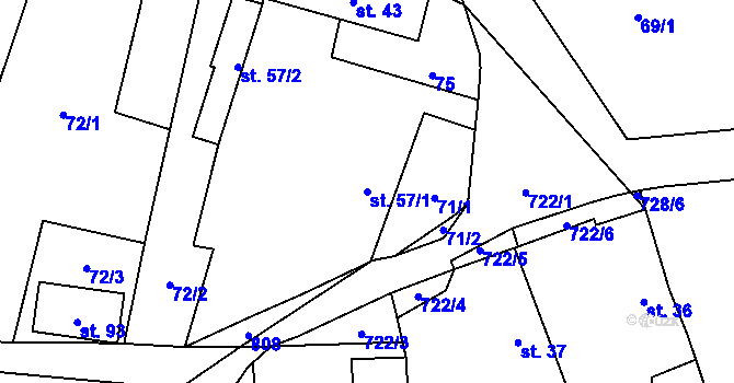 Parcela st. 57/1 v KÚ Malinec, Katastrální mapa