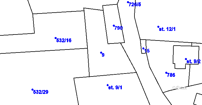 Parcela st. 9 v KÚ Malinec, Katastrální mapa