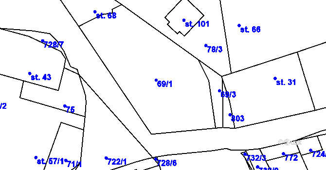 Parcela st. 69 v KÚ Malinec, Katastrální mapa