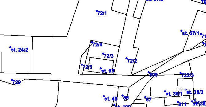 Parcela st. 72/3 v KÚ Malinec, Katastrální mapa