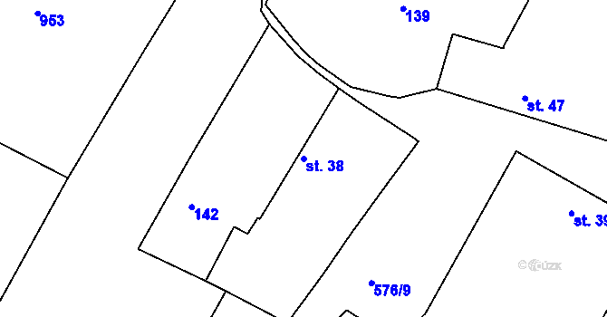 Parcela st. 38 v KÚ Kdousov, Katastrální mapa