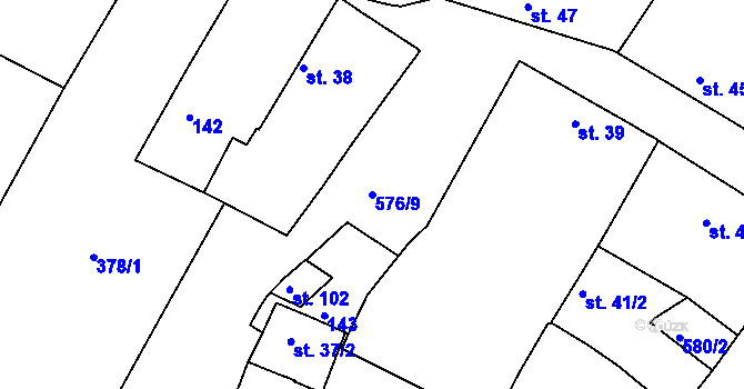 Parcela st. 576/9 v KÚ Kdousov, Katastrální mapa