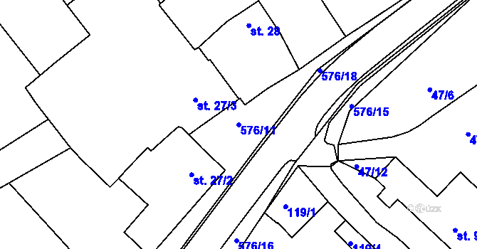 Parcela st. 576/11 v KÚ Kdousov, Katastrální mapa