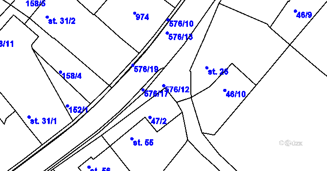 Parcela st. 576/12 v KÚ Kdousov, Katastrální mapa