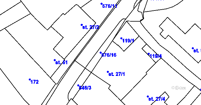 Parcela st. 576/16 v KÚ Kdousov, Katastrální mapa