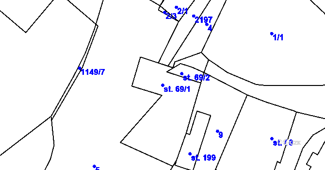 Parcela st. 69/1 v KÚ Hluboká u Kdyně, Katastrální mapa