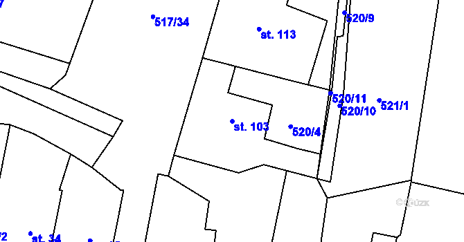 Parcela st. 103 v KÚ Hluboká u Kdyně, Katastrální mapa