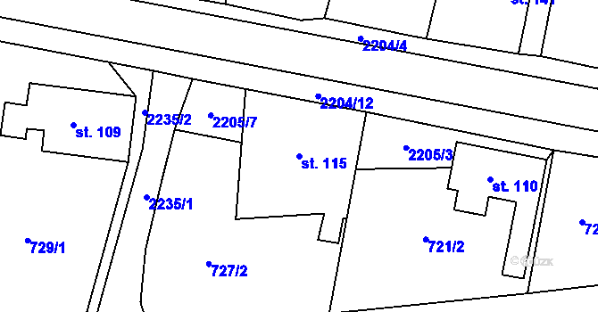 Parcela st. 115 v KÚ Hluboká u Kdyně, Katastrální mapa