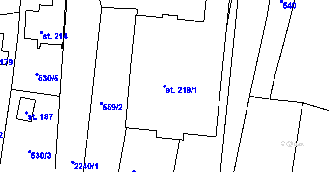 Parcela st. 219/1 v KÚ Hluboká u Kdyně, Katastrální mapa
