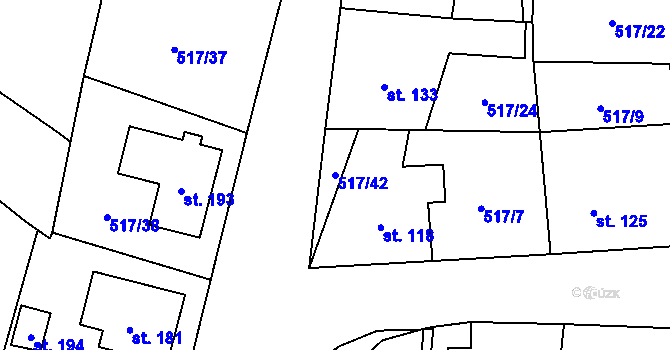 Parcela st. 517/42 v KÚ Hluboká u Kdyně, Katastrální mapa