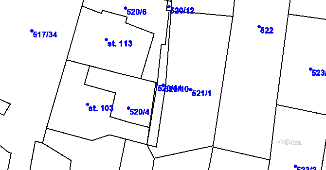 Parcela st. 520/10 v KÚ Hluboká u Kdyně, Katastrální mapa