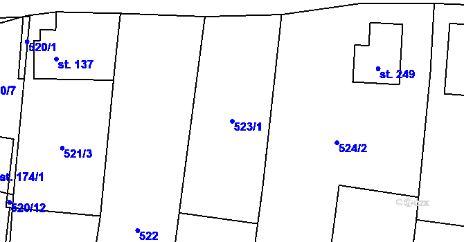 Parcela st. 523/1 v KÚ Hluboká u Kdyně, Katastrální mapa