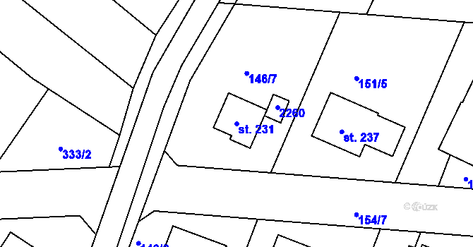 Parcela st. 231 v KÚ Hluboká u Kdyně, Katastrální mapa