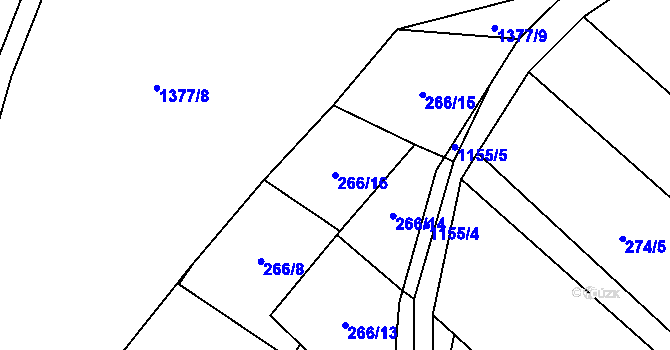 Parcela st. 266/16 v KÚ Kdyně, Katastrální mapa