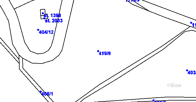 Parcela st. 419/9 v KÚ Kdyně, Katastrální mapa