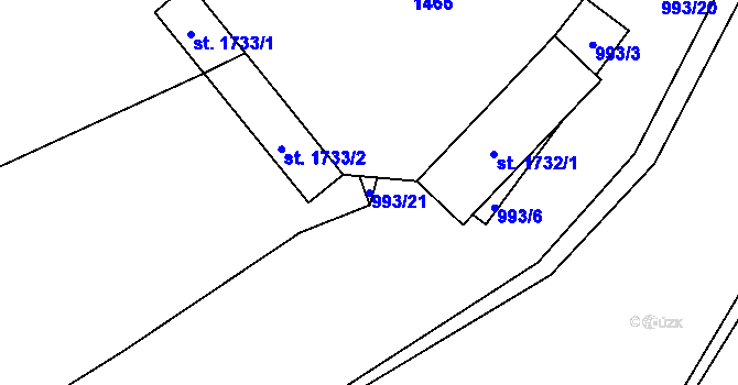 Parcela st. 993/21 v KÚ Kdyně, Katastrální mapa