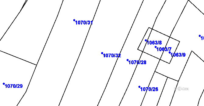 Parcela st. 1070/32 v KÚ Kdyně, Katastrální mapa