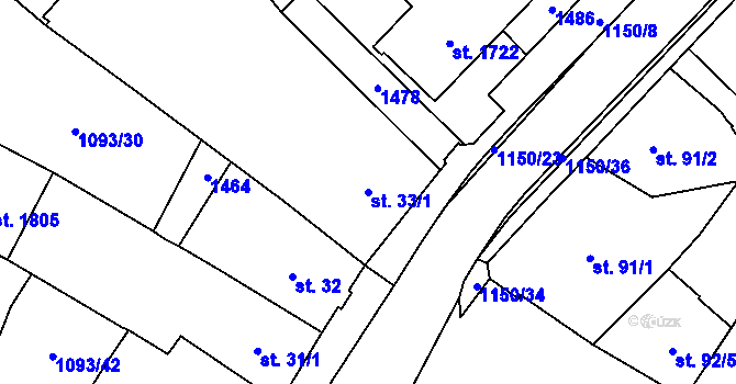 Parcela st. 33/1 v KÚ Kdyně, Katastrální mapa