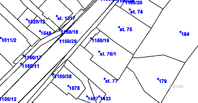 Parcela st. 76/1 v KÚ Kdyně, Katastrální mapa