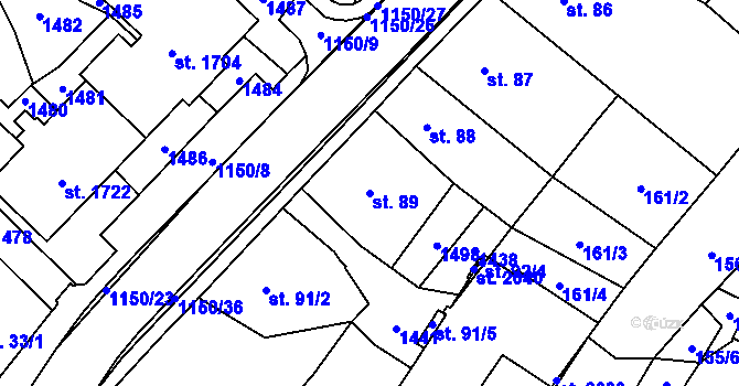 Parcela st. 89 v KÚ Kdyně, Katastrální mapa