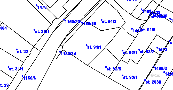 Parcela st. 91/1 v KÚ Kdyně, Katastrální mapa