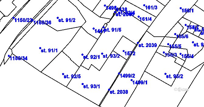 Parcela st. 93/2 v KÚ Kdyně, Katastrální mapa
