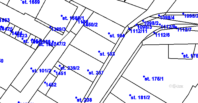 Parcela st. 103 v KÚ Kdyně, Katastrální mapa