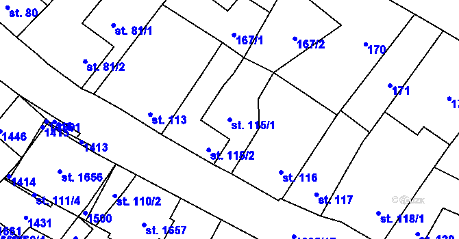 Parcela st. 115/1 v KÚ Kdyně, Katastrální mapa