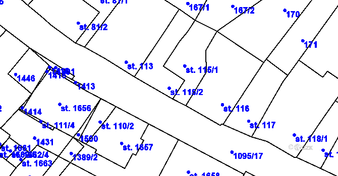Parcela st. 115/2 v KÚ Kdyně, Katastrální mapa