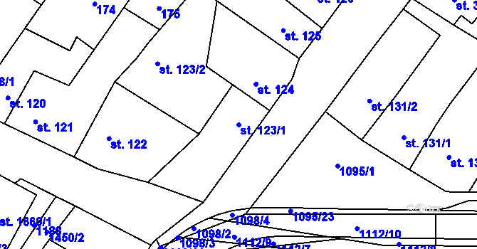 Parcela st. 123/1 v KÚ Kdyně, Katastrální mapa