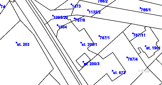 Parcela st. 200/1 v KÚ Kdyně, Katastrální mapa