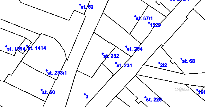 Parcela st. 232 v KÚ Kdyně, Katastrální mapa